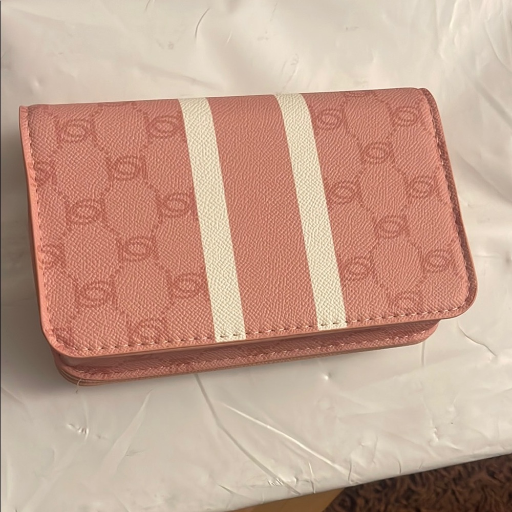 Bebe Pink and White Crossbody Bag Compact Faux Leather - Picture 3 of 4